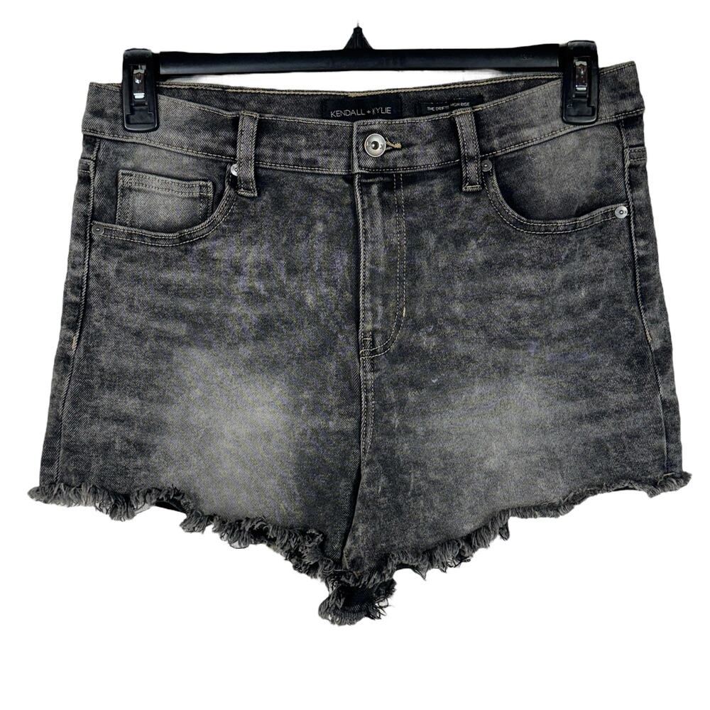 Kendall + Kylie SZ 13/31 Drifter Hi-Rise Jean Shorts Stretch Frayed Acid Wash
